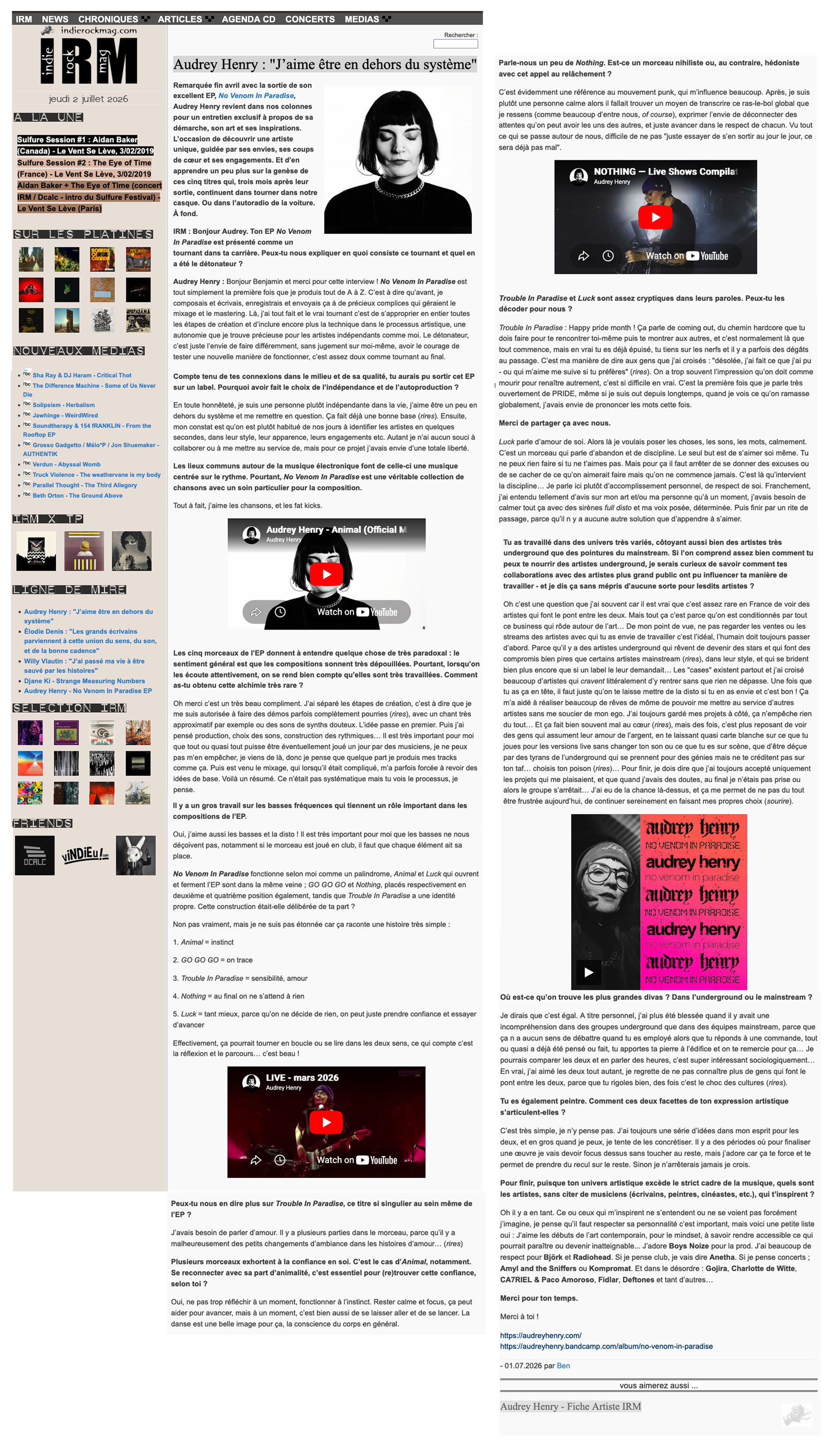 Indie Rock Mag – Interview Audrey Henry